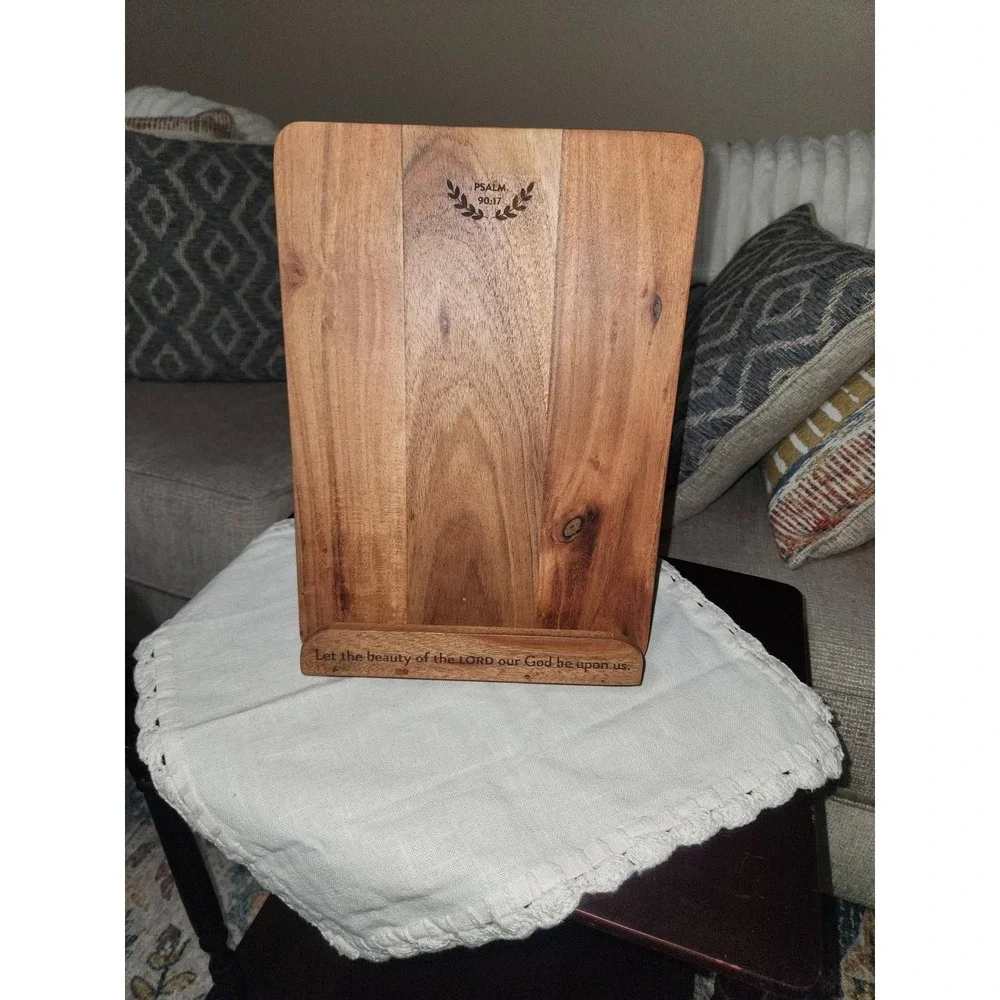 Mary & Martha Acacia Wood Cookbook Stand Psalm 90:17 Bible Verse Kitchen Decor